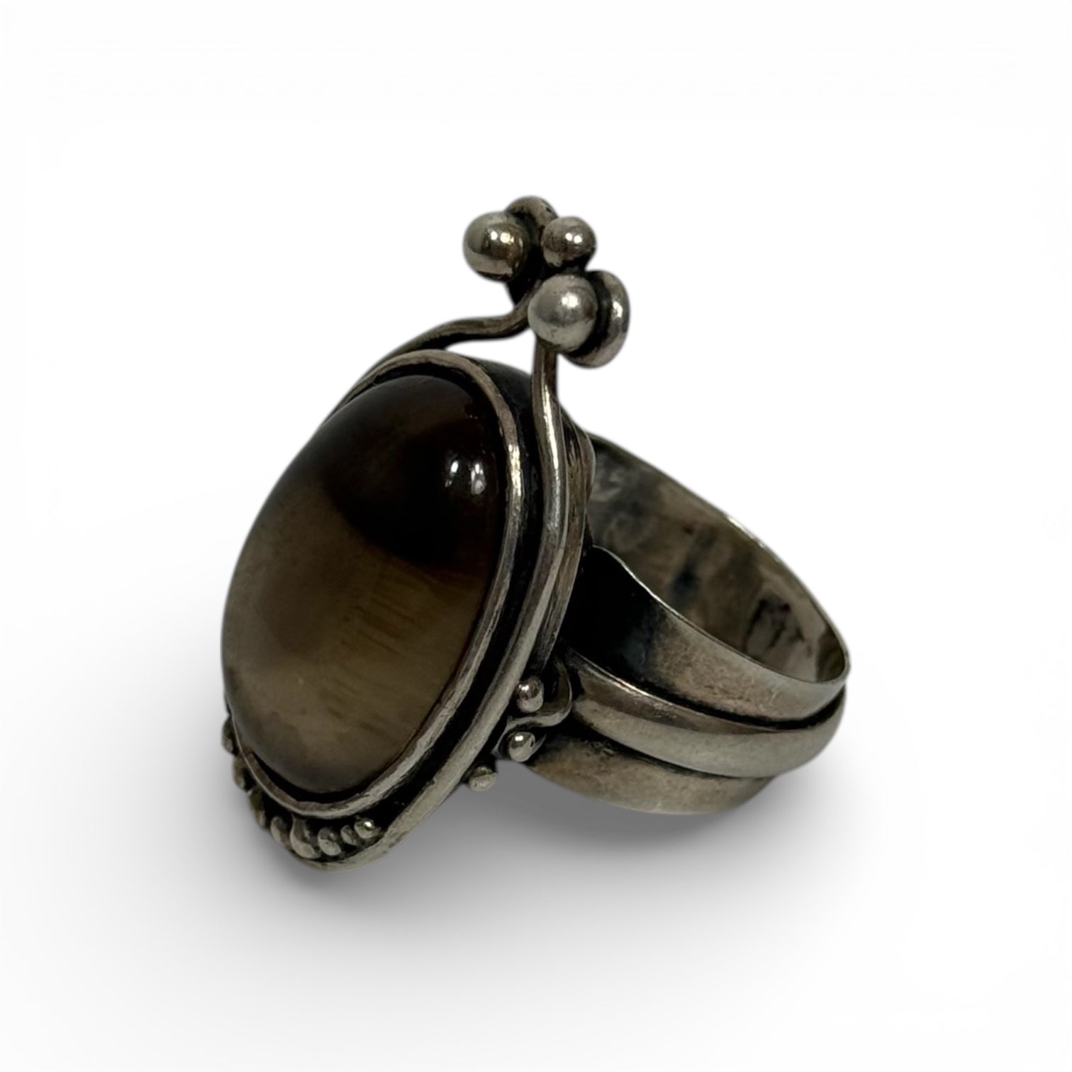 vintage 60s/70s orno poland mcm modernist smoky quartz silver ring