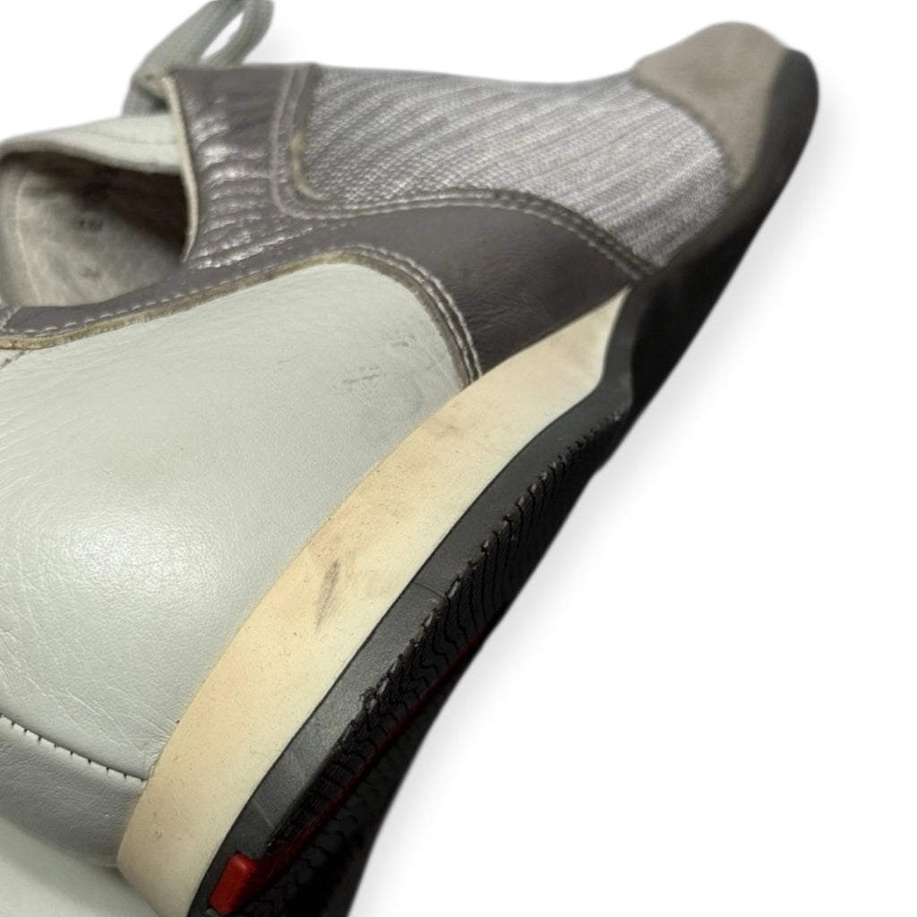 vintage prada leather & textile silver sneakers