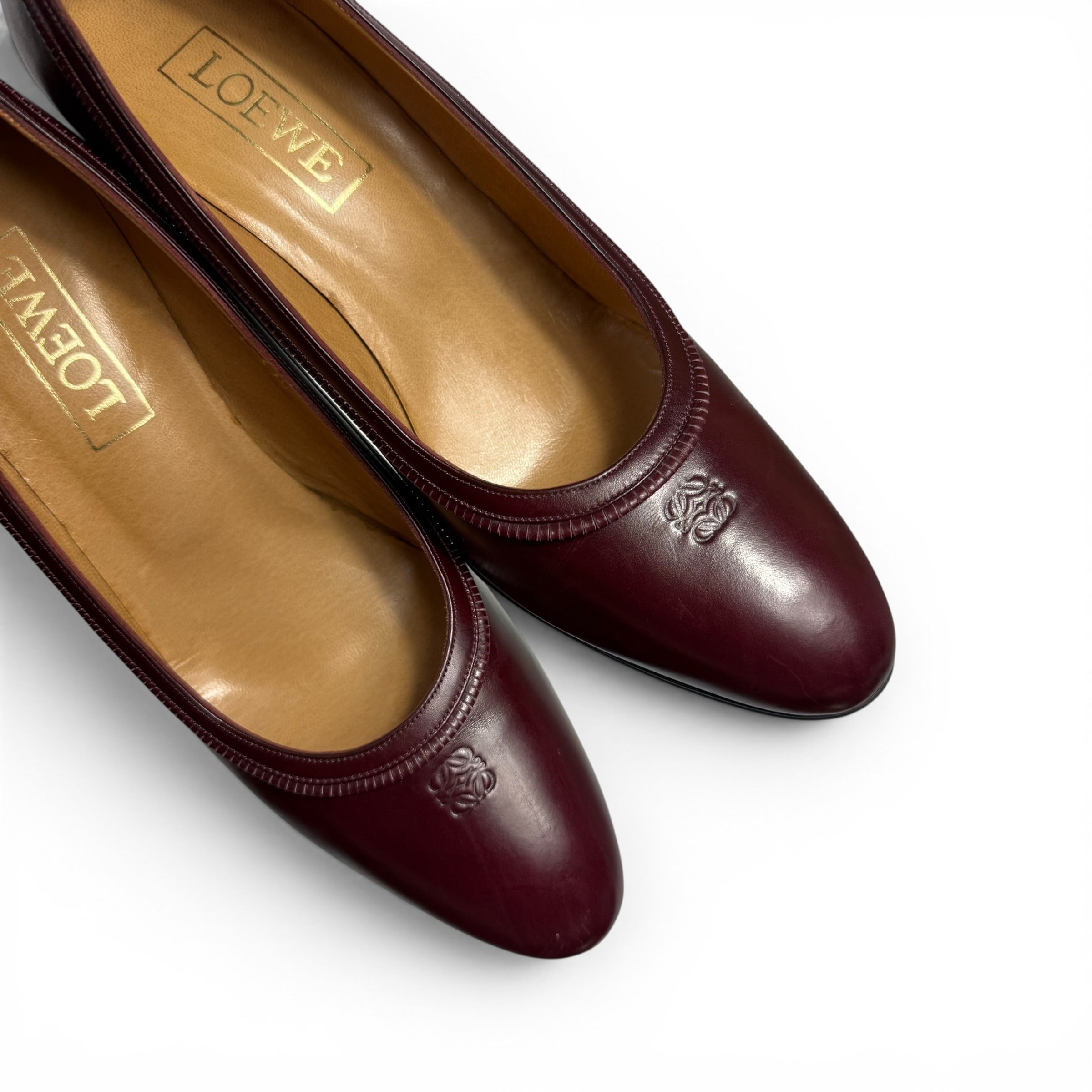 vintage loewe burgundy leather anagram logo pumps