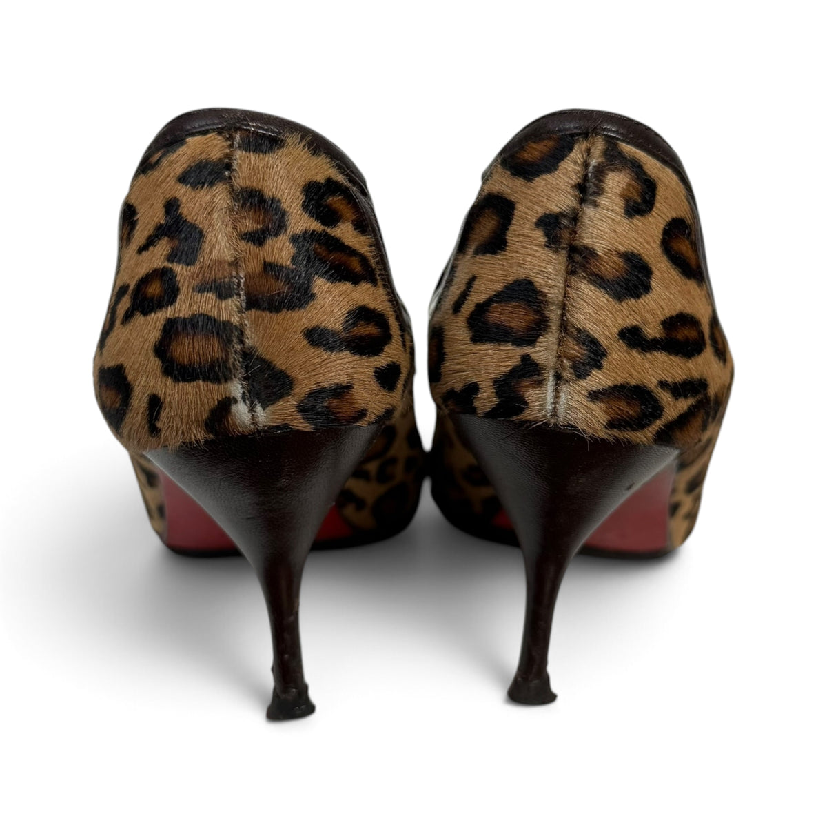 christian louboutin leopard print calf hair pointed toe kitten heel pumps with box + dust bag