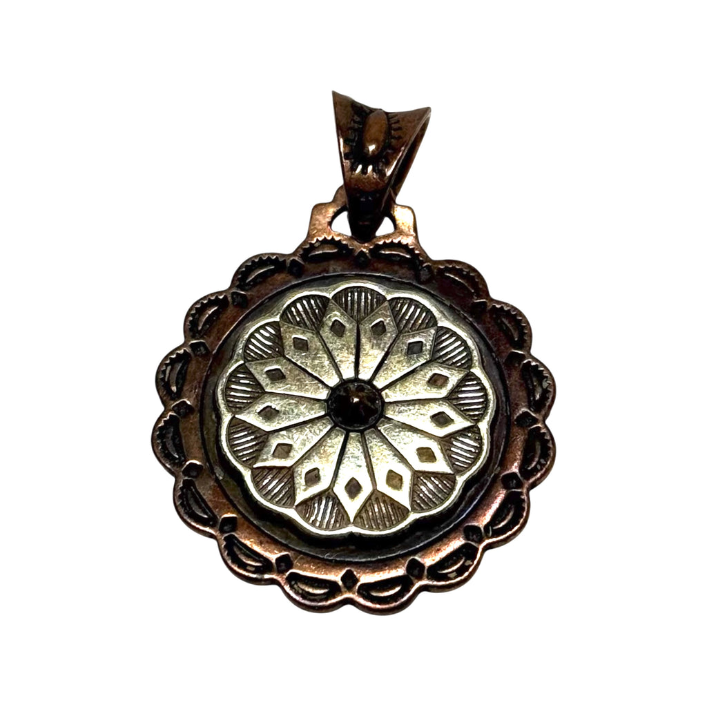 vintage navajo sterling silver & copper pendant signed kj wj