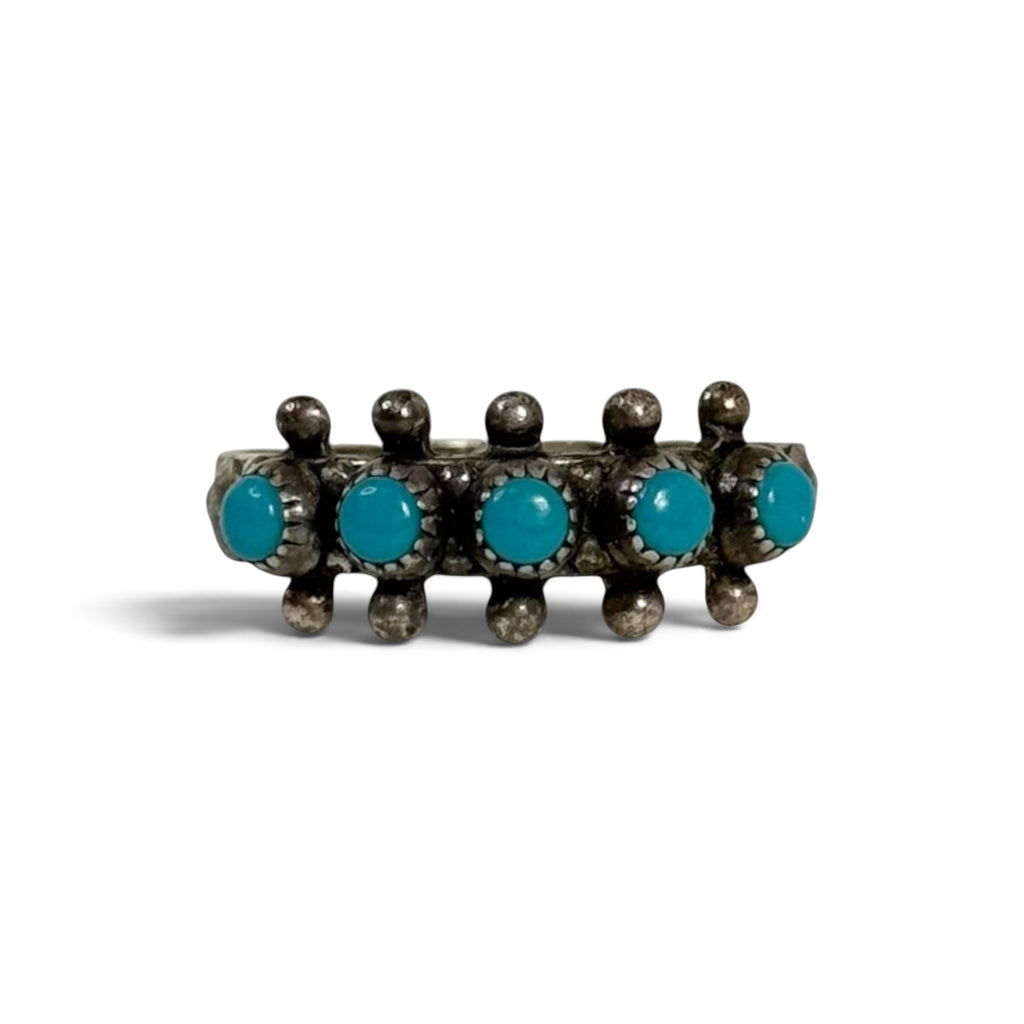 vintage navajo sterling silver turquoise 5 stone row ring artisan signed JP