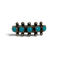 vintage navajo sterling silver turquoise 5 stone row ring artisan signed JP