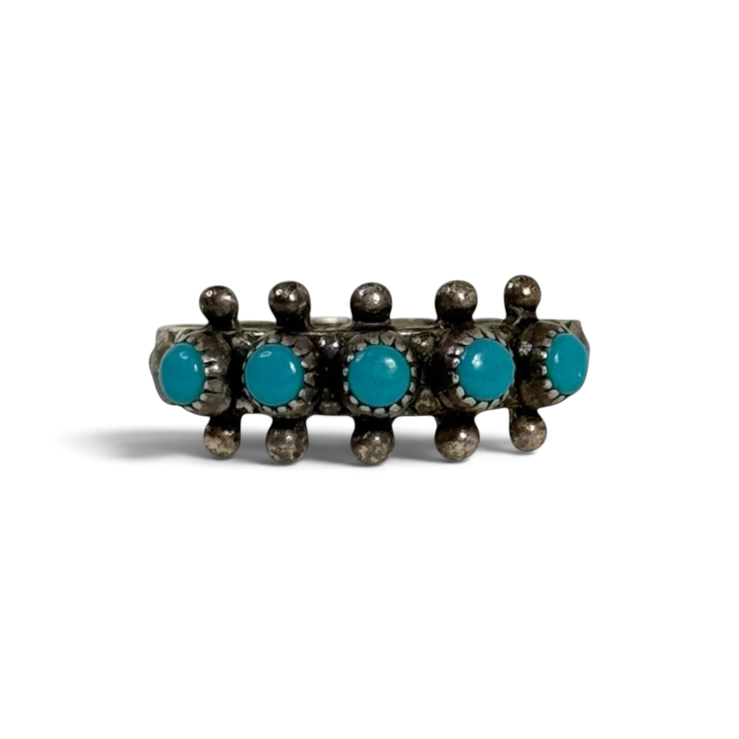 vintage navajo sterling silver turquoise 5 stone row ring artisan signed JP
