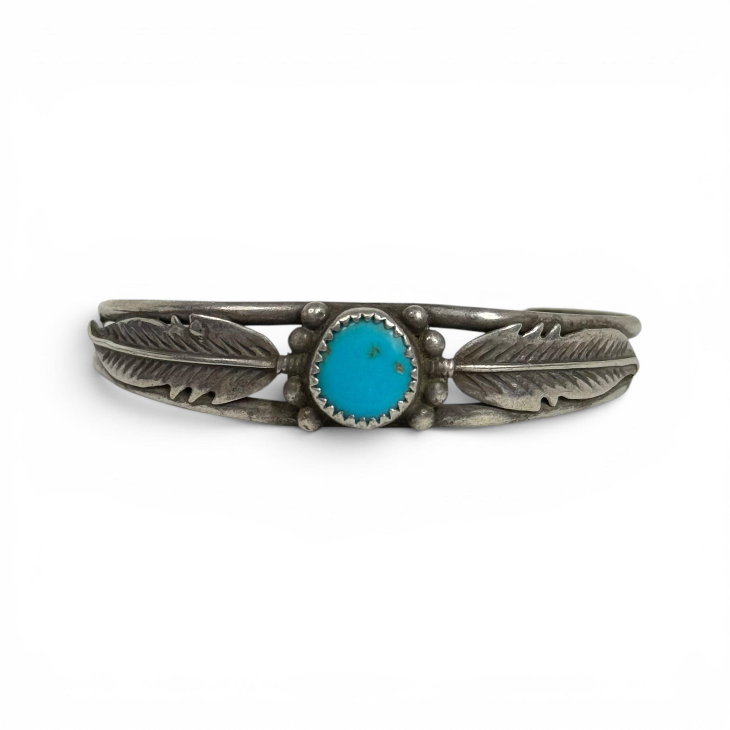 vintage navajo 925 sterling silver + turquoise feather leaf cuff bracelet