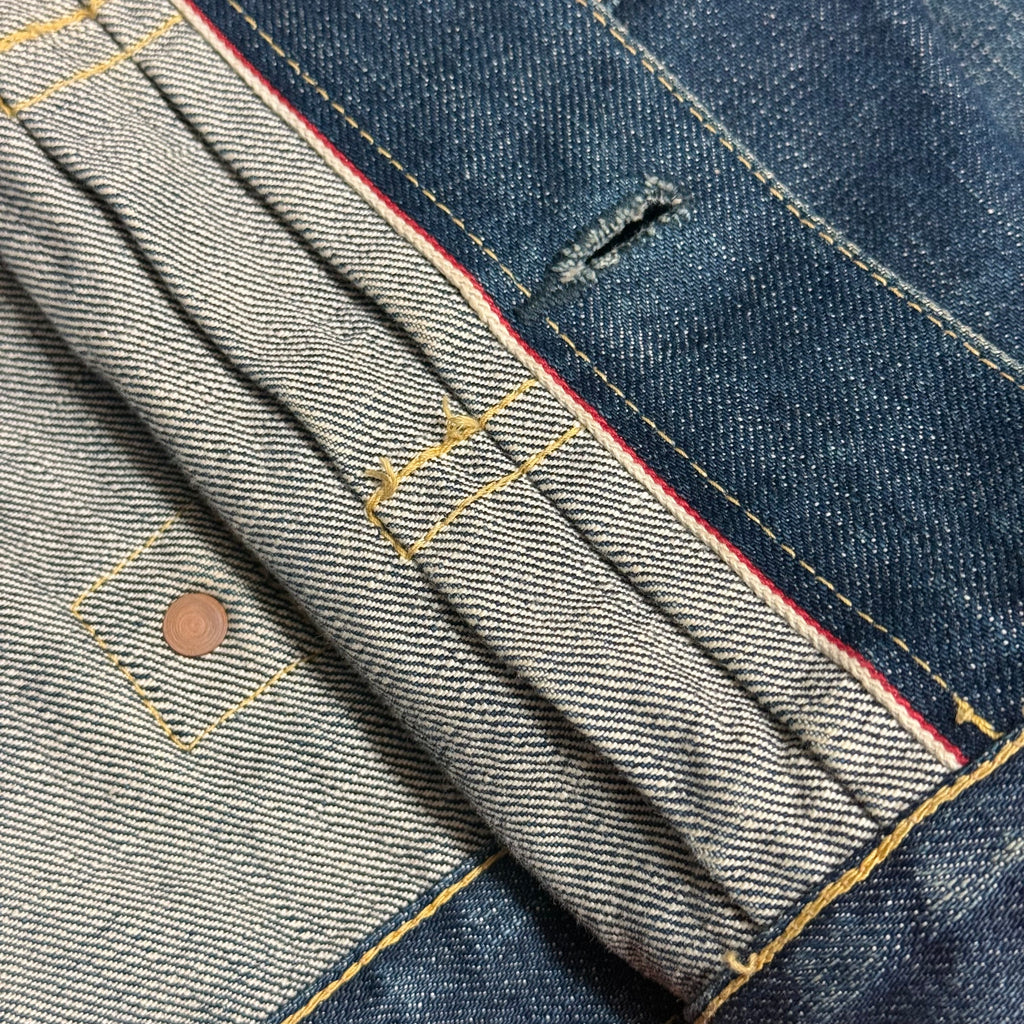 vintage tabloid type 1 style buckle back dark indigo selvedge denim jacket