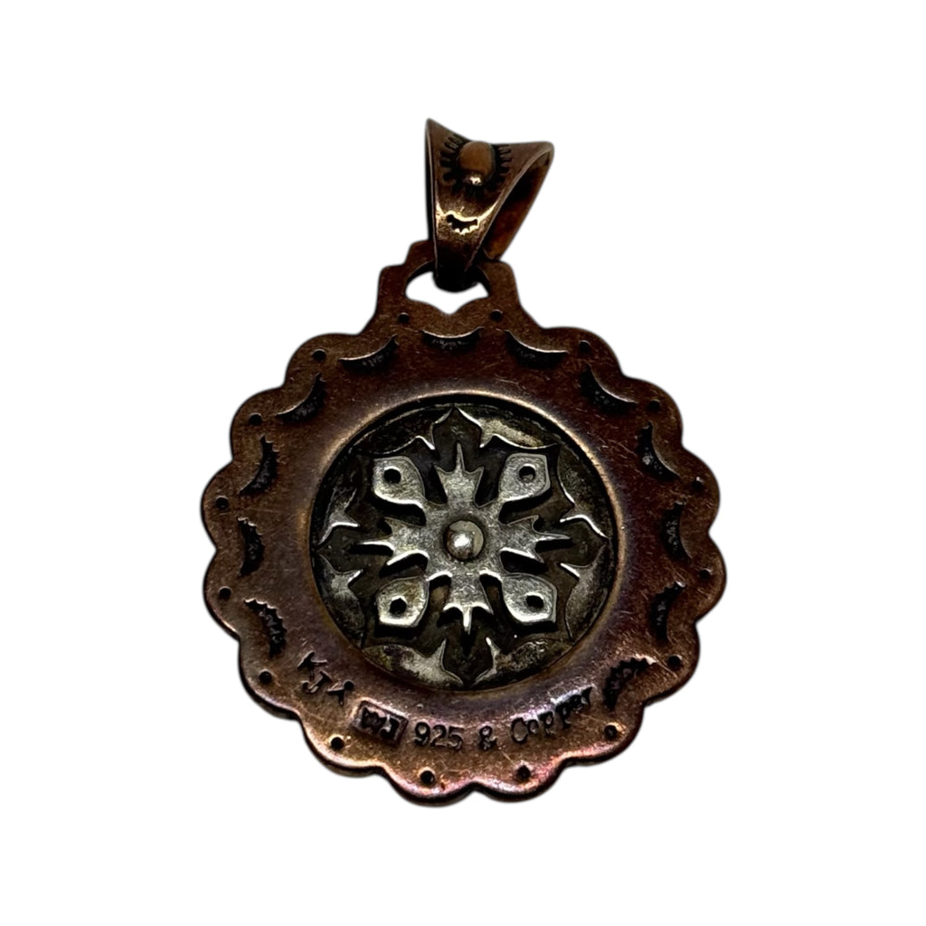 vintage navajo sterling silver & copper pendant signed kj wj
