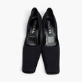 vintage 1990s prada black tessuto nylon square toe block heel pumps