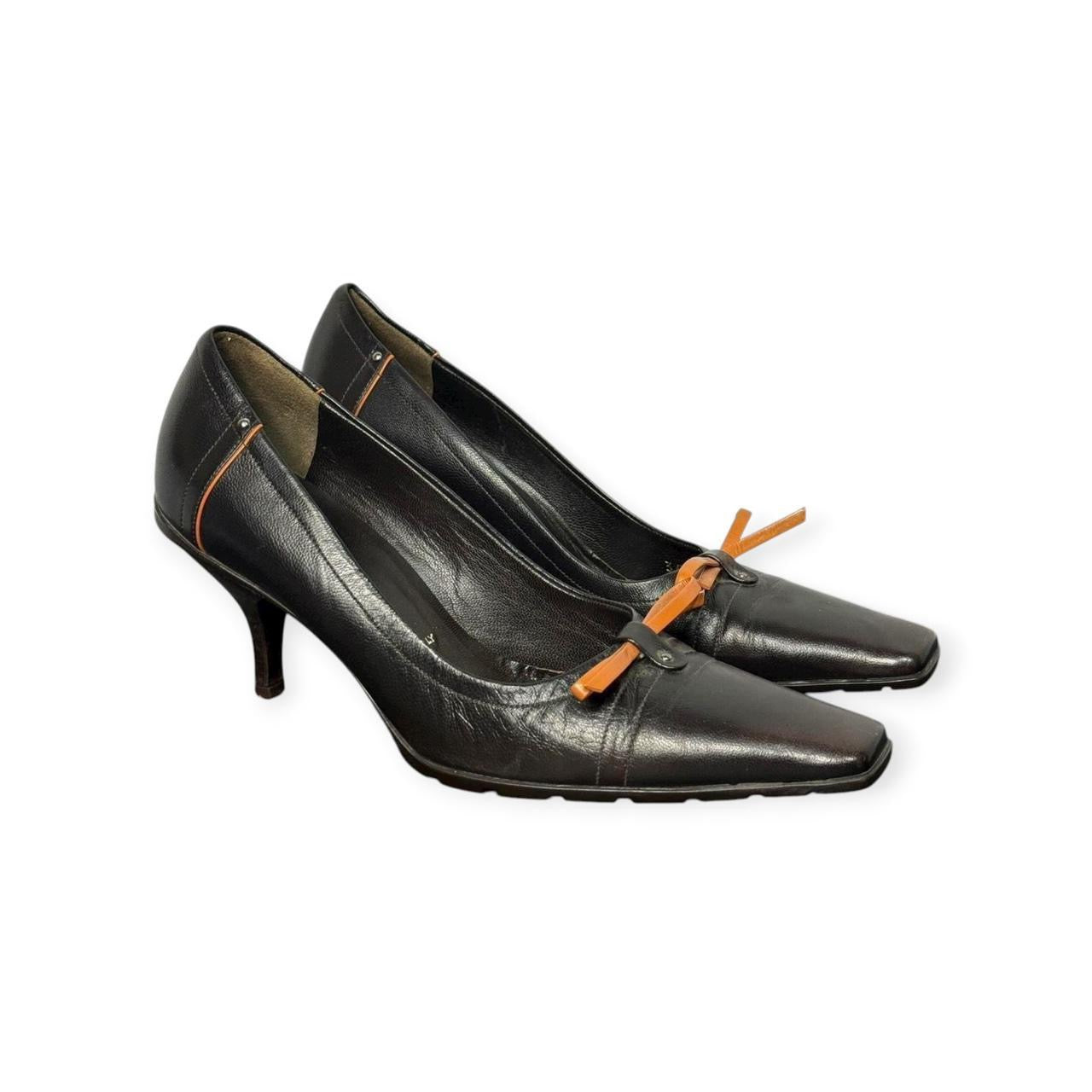 vintage prada black & brown leather bow heels