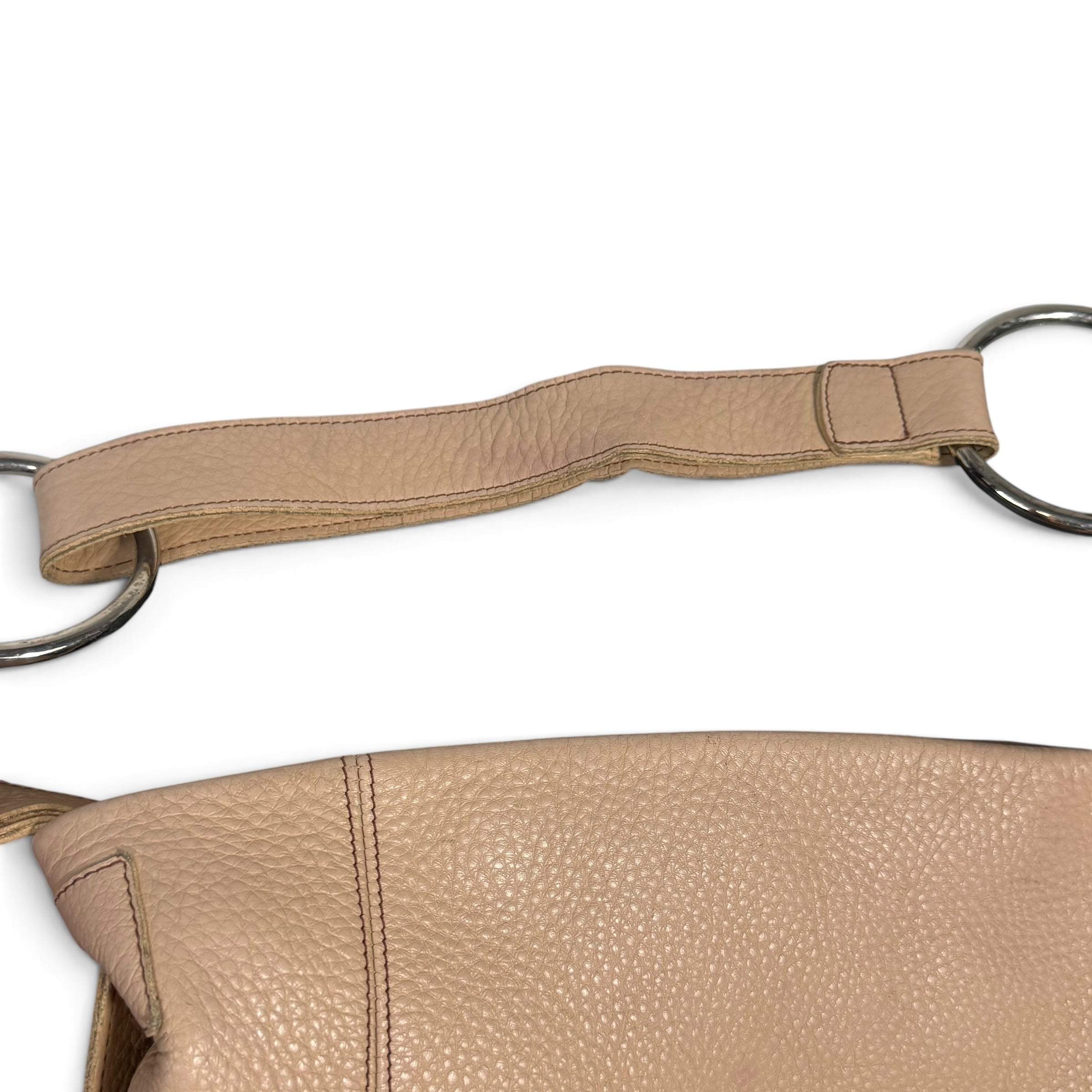 vintage c&b made in spain cream pebbled leather + silver o ring hobo bag