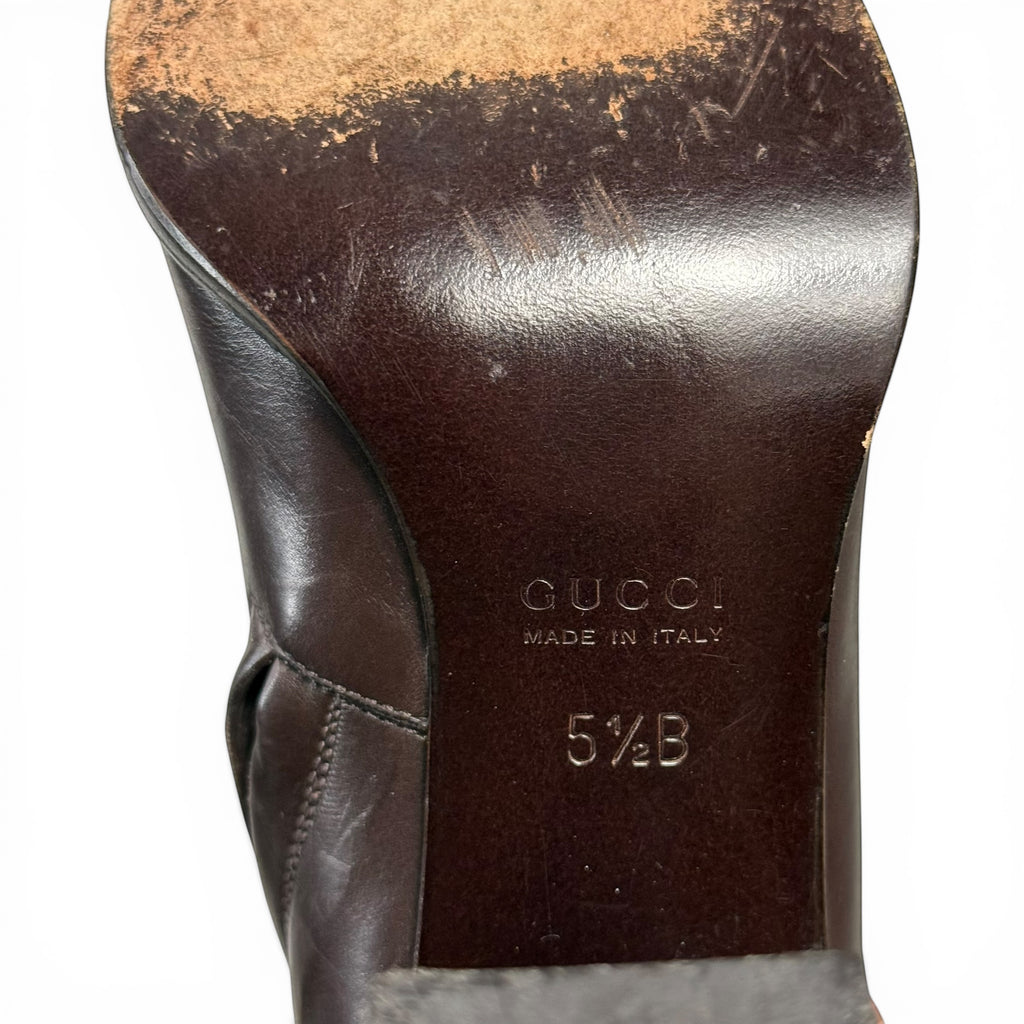 vintage gucci tom ford era distressed dark brown leather square toe boots