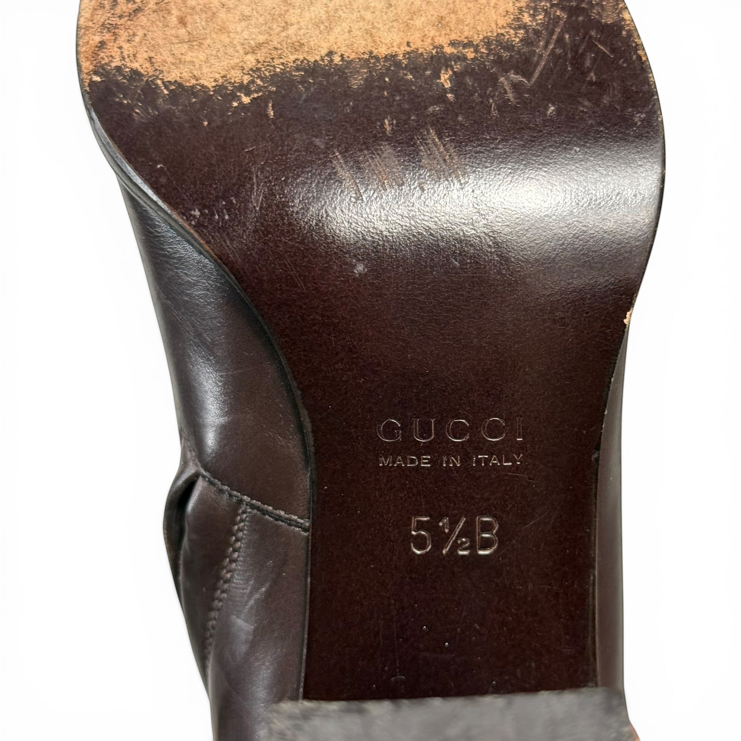 vintage gucci tom ford era distressed dark brown leather square toe boots