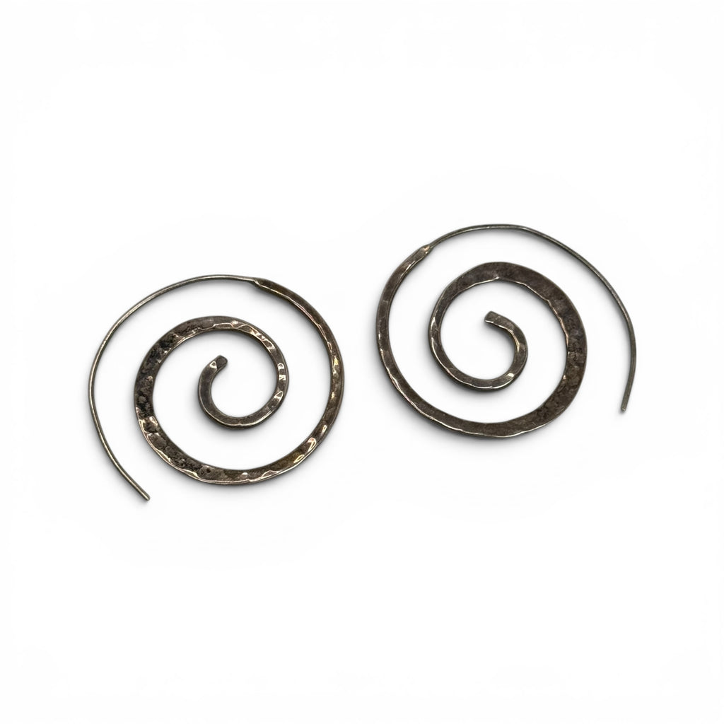 vintage mexican 925 sterling silver hammered spiral swirl threader drop earrings