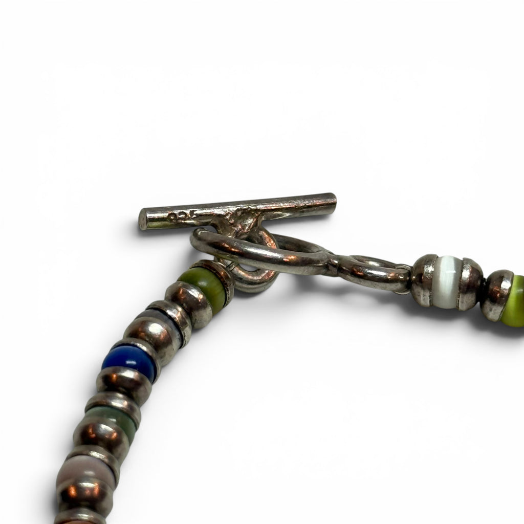 925 sterling silver multicolor cat’s eye beaded toggle bracelet
