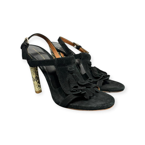 2000s dries van noten suede fringe & embossed snakeskin heels