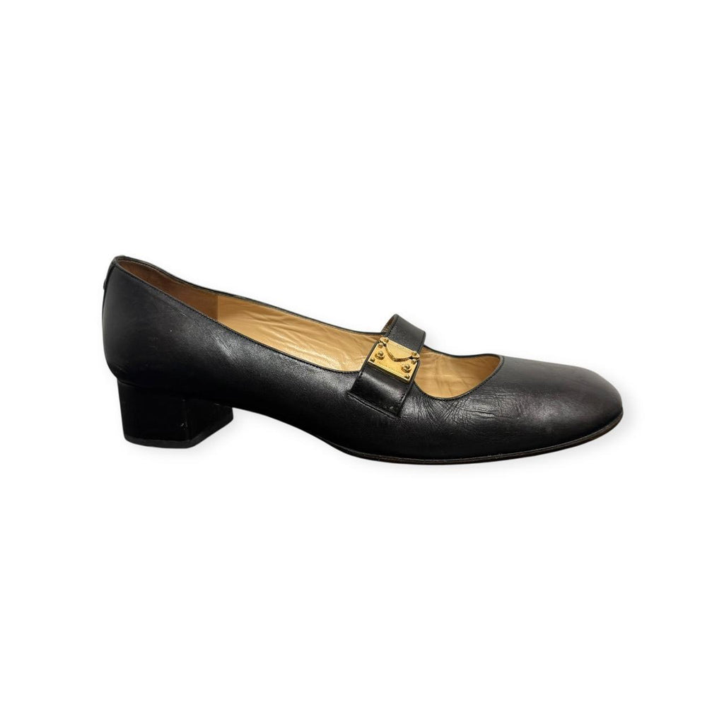 vintage louis vuitton black leather block heel mary janes