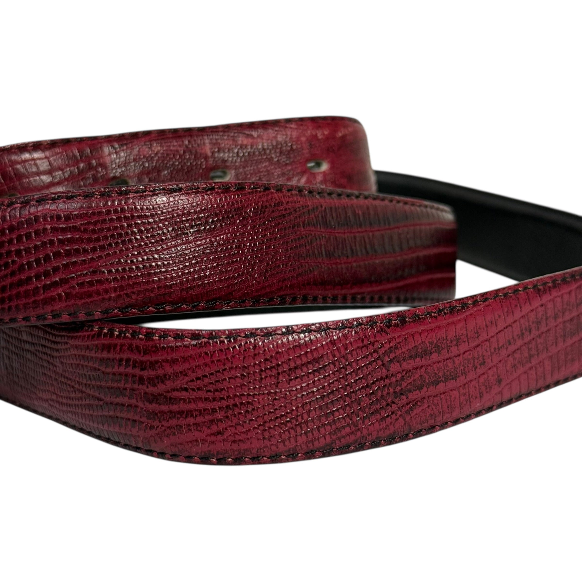 vintage christian dior burgundy lizard embossed leather belt