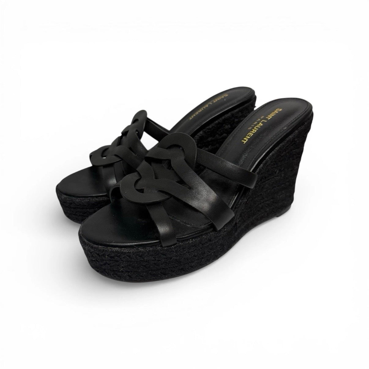saint laurent black leather tribute espadrilles