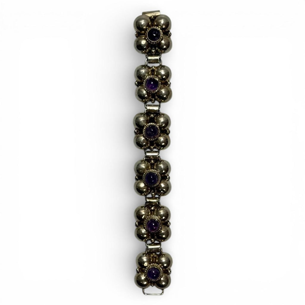 vintage mexican sterling silver & amethyst cabochon chunky bracelet