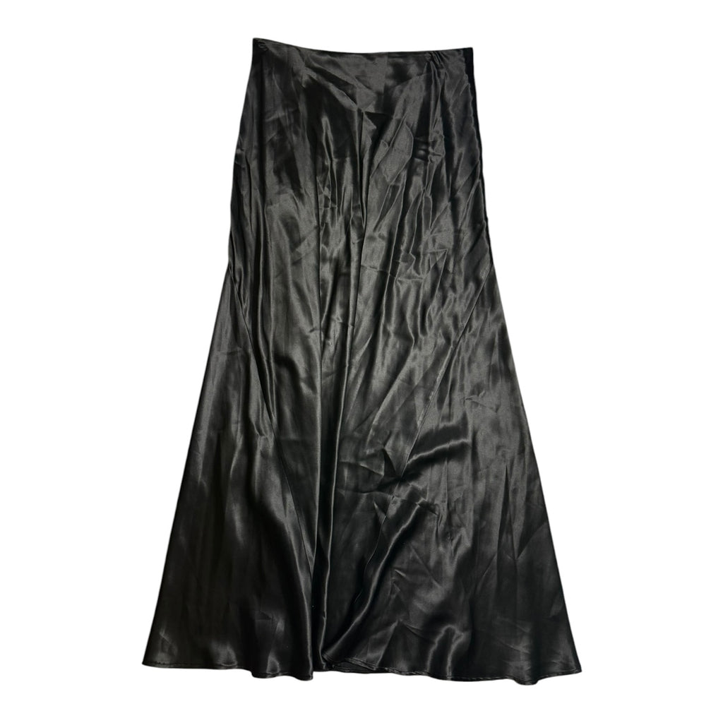 nwt french designer ioannis guia 100% satin silk black maxi skirt