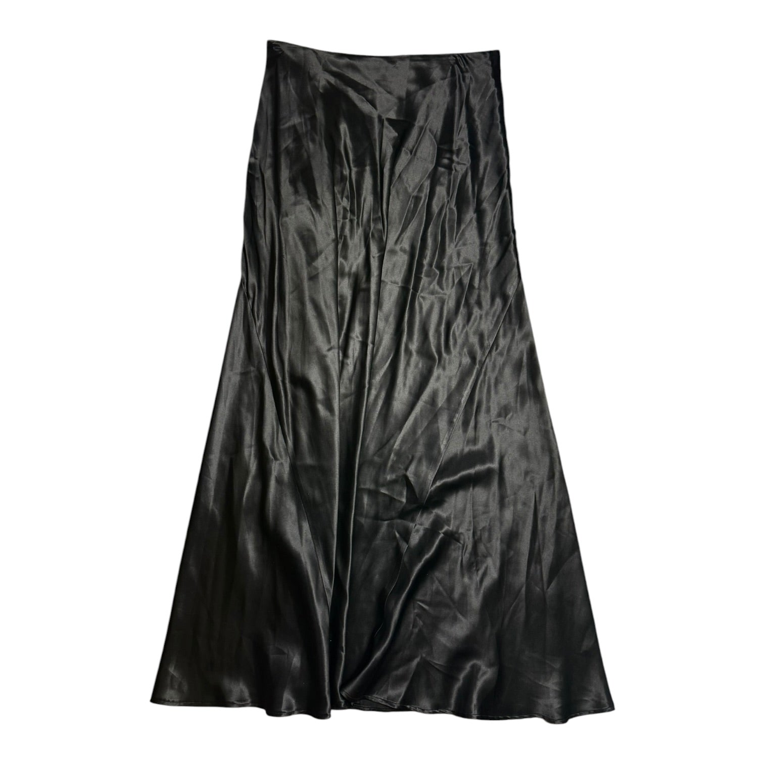 nwt french designer ioannis guia 100% satin silk black maxi skirt