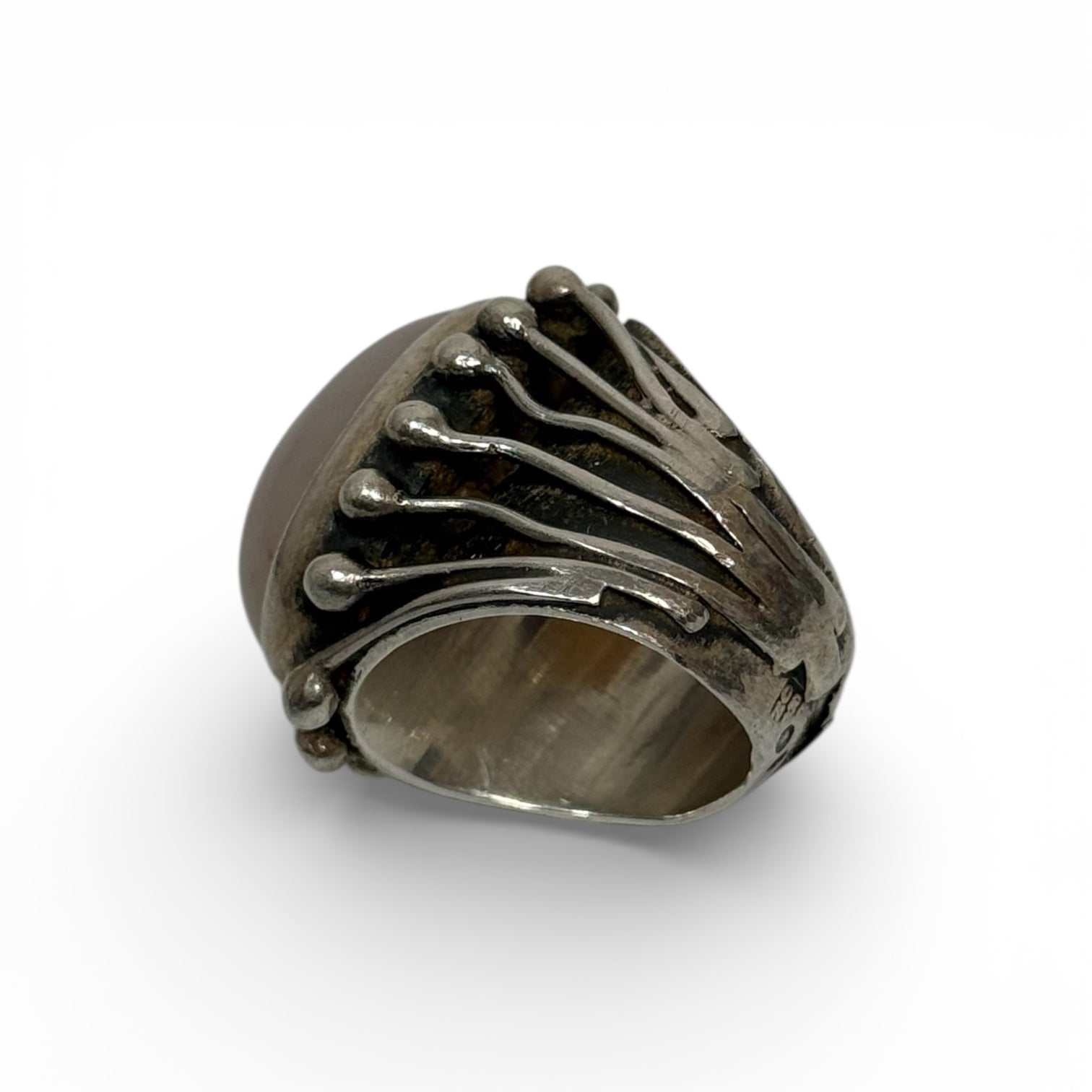 vintage 60s/70s orno poland mcm modernist pink agate silver ring