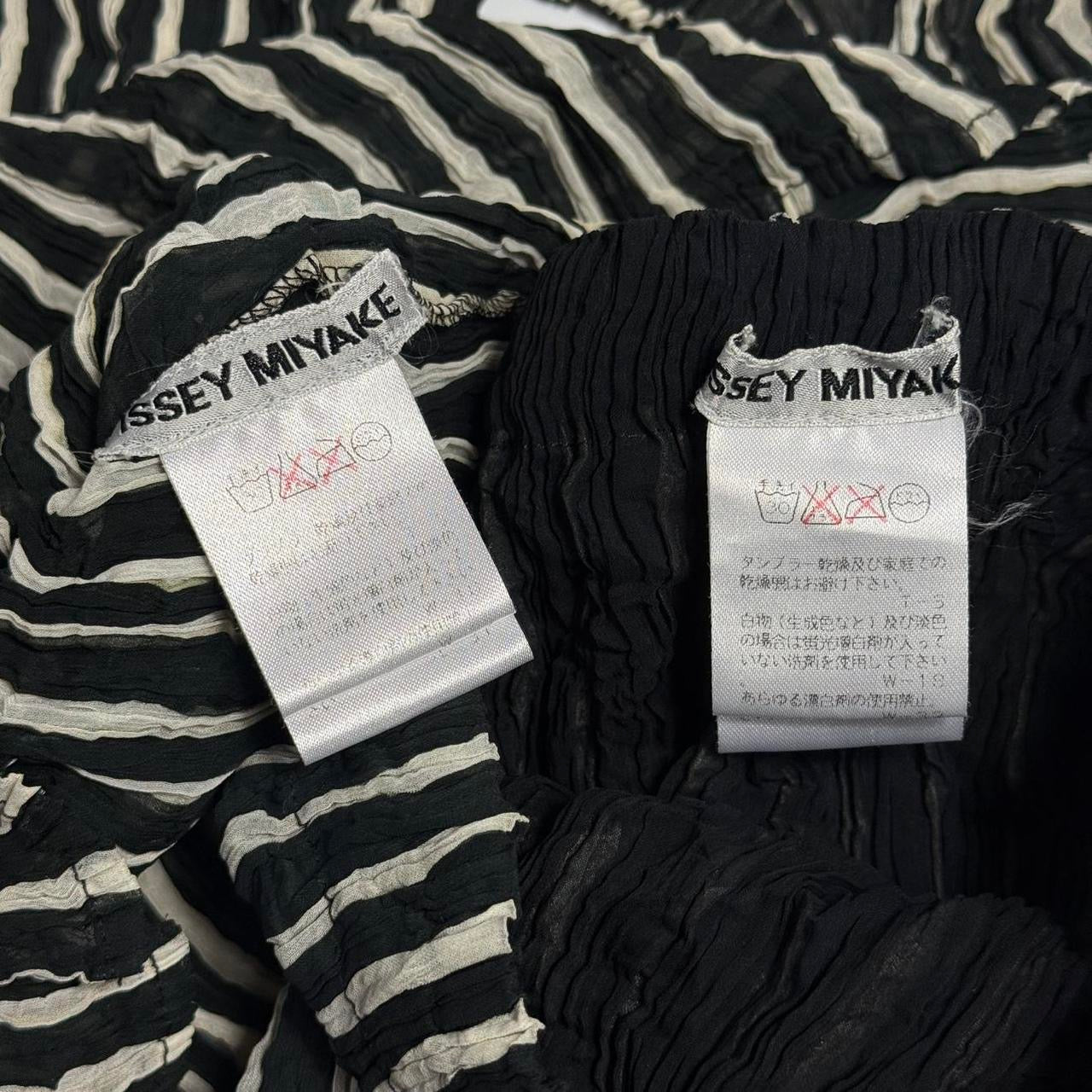 archival 1996 issey miyake mainline striped ripple pleated top + maxi skirt set
