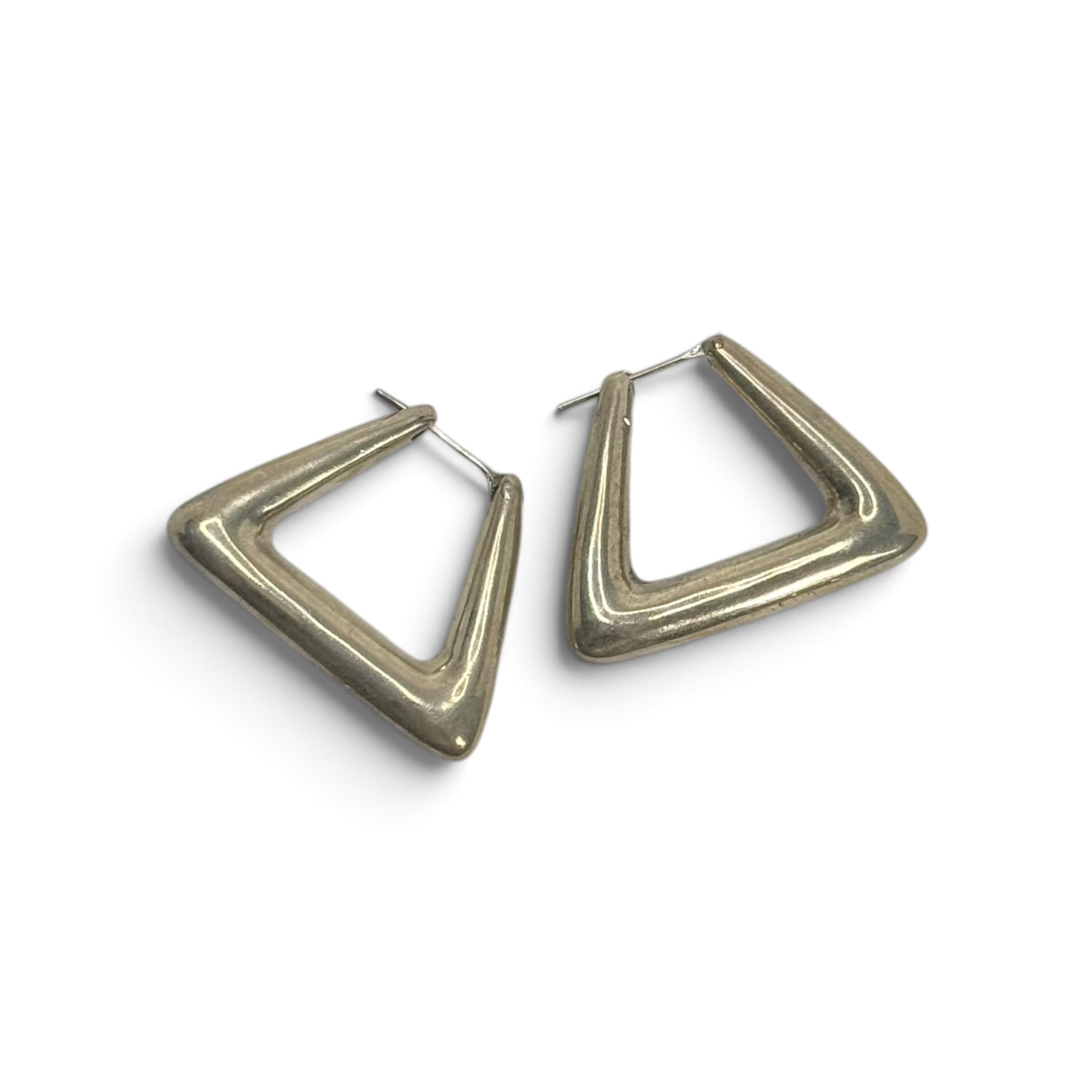 vintage zina sterling silver large modernist triangular hoop earrings