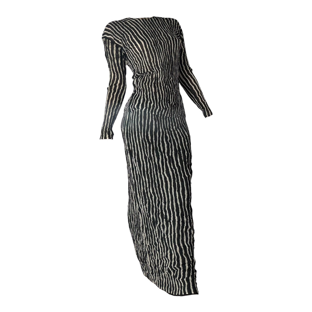 archival 1996 issey miyake mainline striped ripple pleated top + maxi skirt set