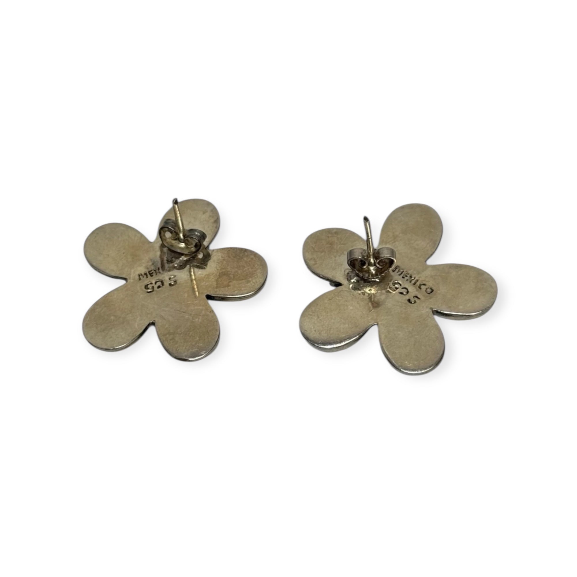 vintage sterling silver mexico plumeria larimar large stud earrings