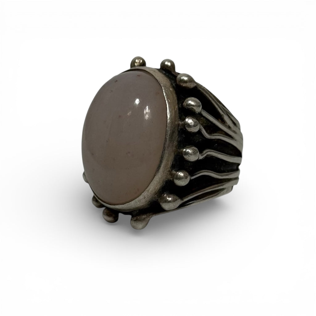 vintage 60s/70s orno poland mcm modernist pink agate silver ring