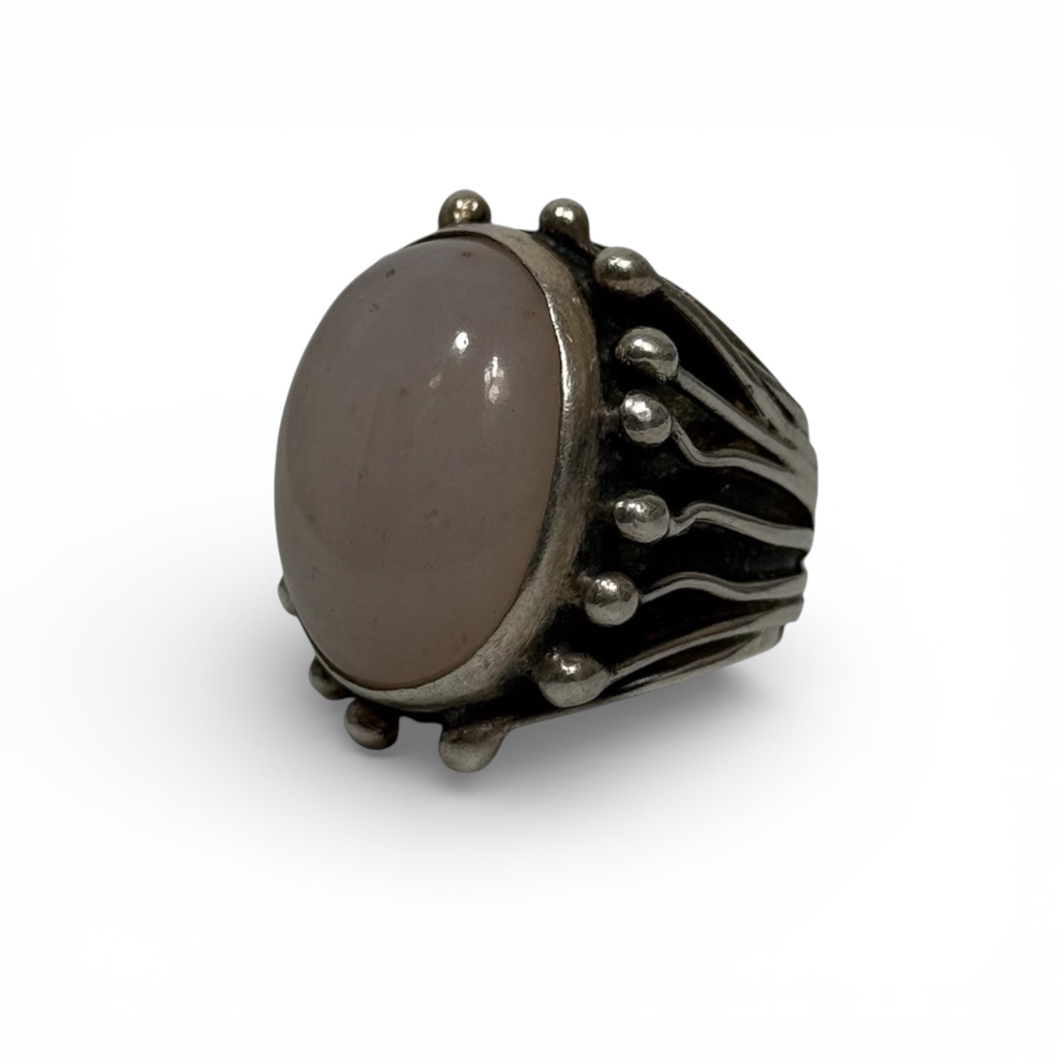vintage 60s/70s orno poland mcm modernist pink agate silver ring