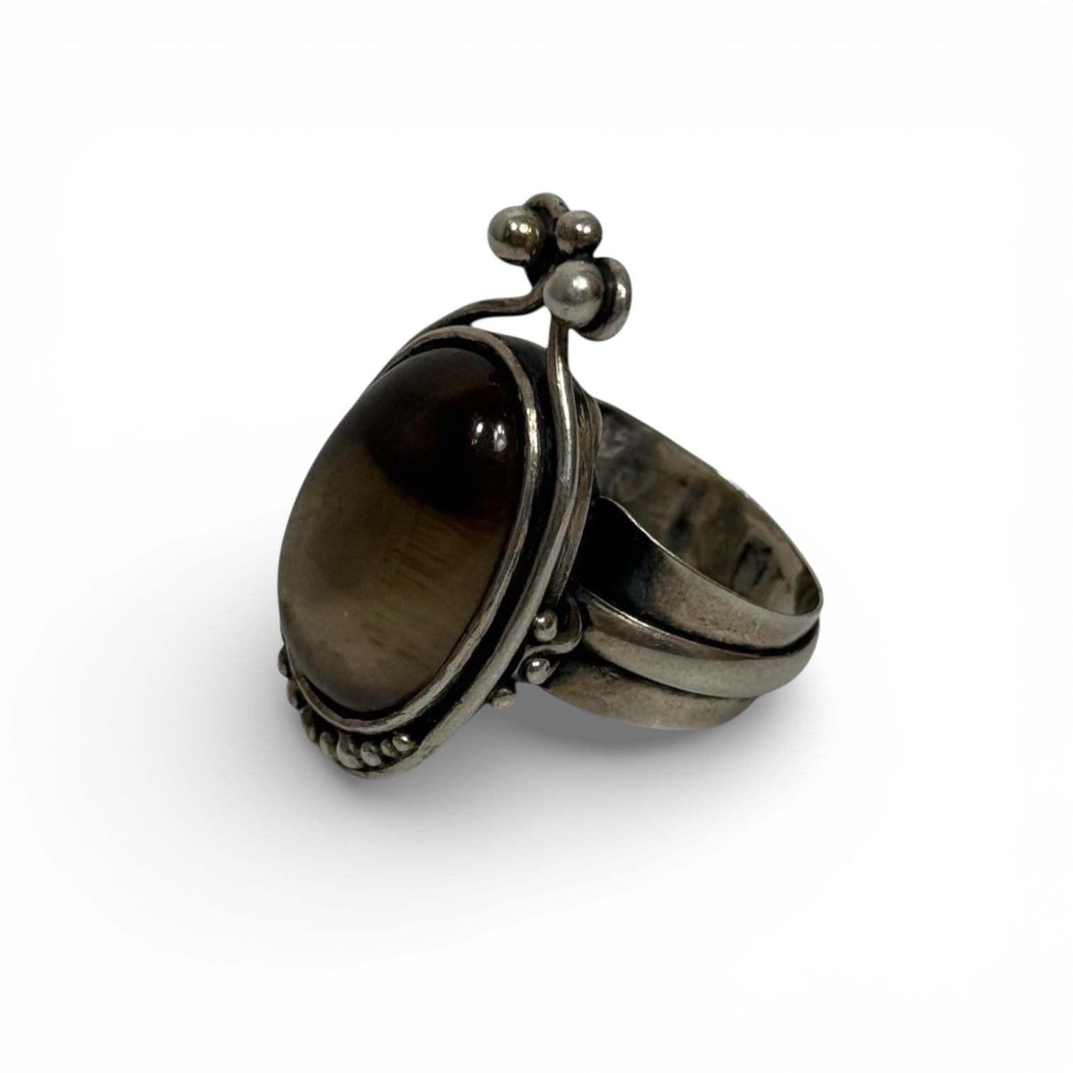 vintage 60s/70s orno poland mcm modernist smoky quartz silver ring