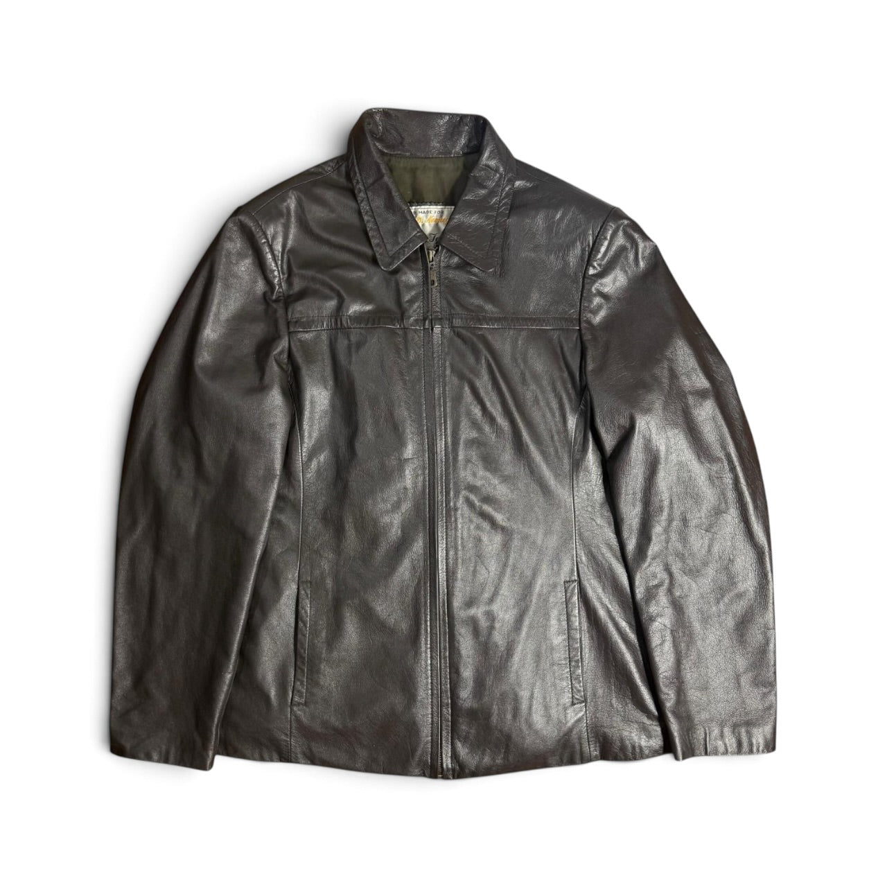 vintage 1970s lim’s tailor bespoke dark brown leather zip jacket
