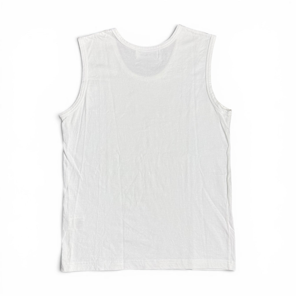 vintage 2000s courrèges paris white tank top with glittery gold spellout