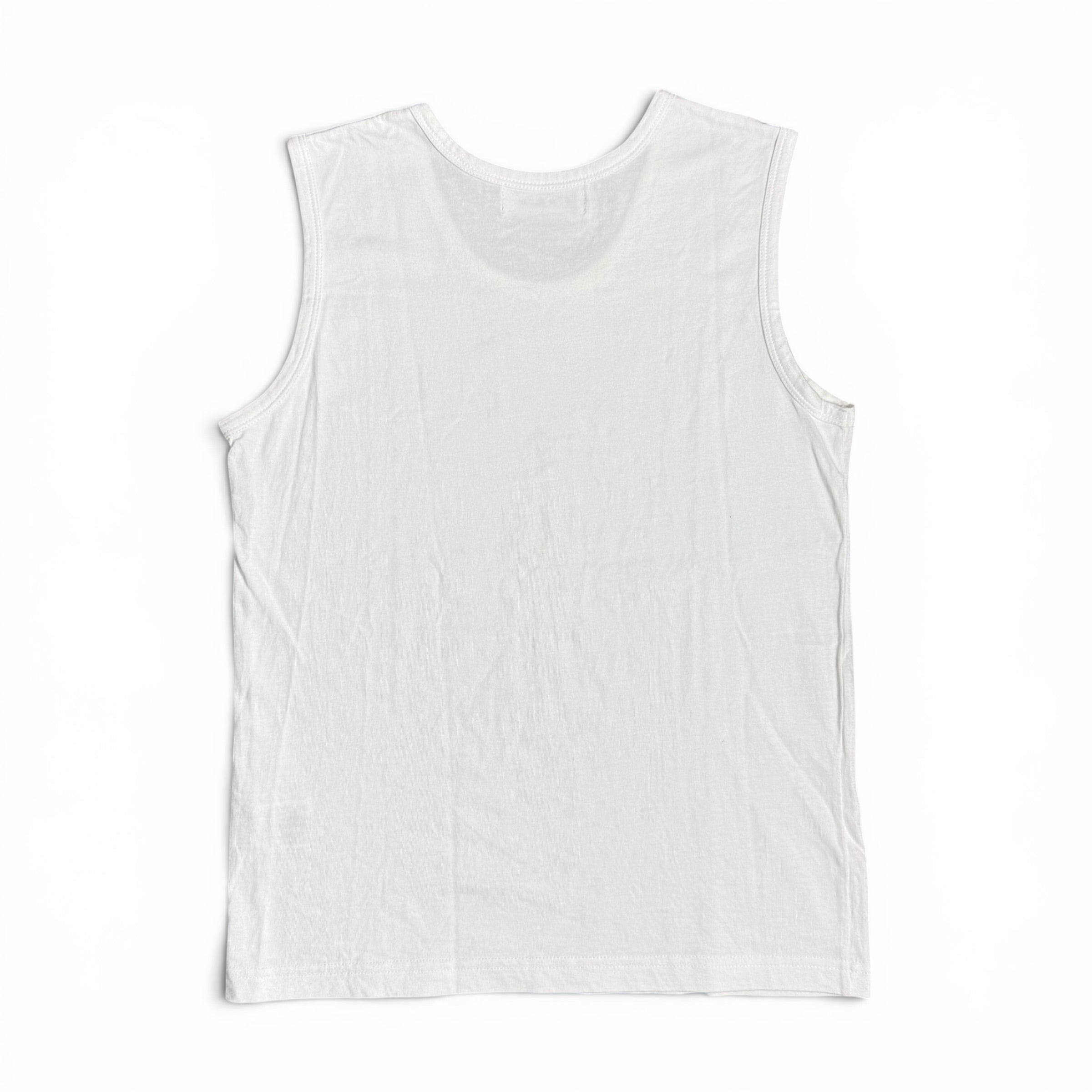 vintage 2000s courrèges paris white tank top with glittery gold spellout