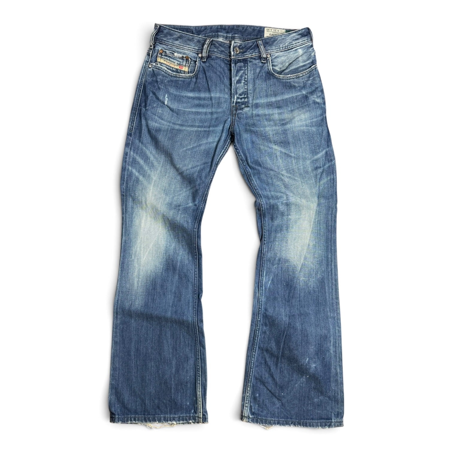 2000s diesel zathan distressed medium wash bootcut button fly