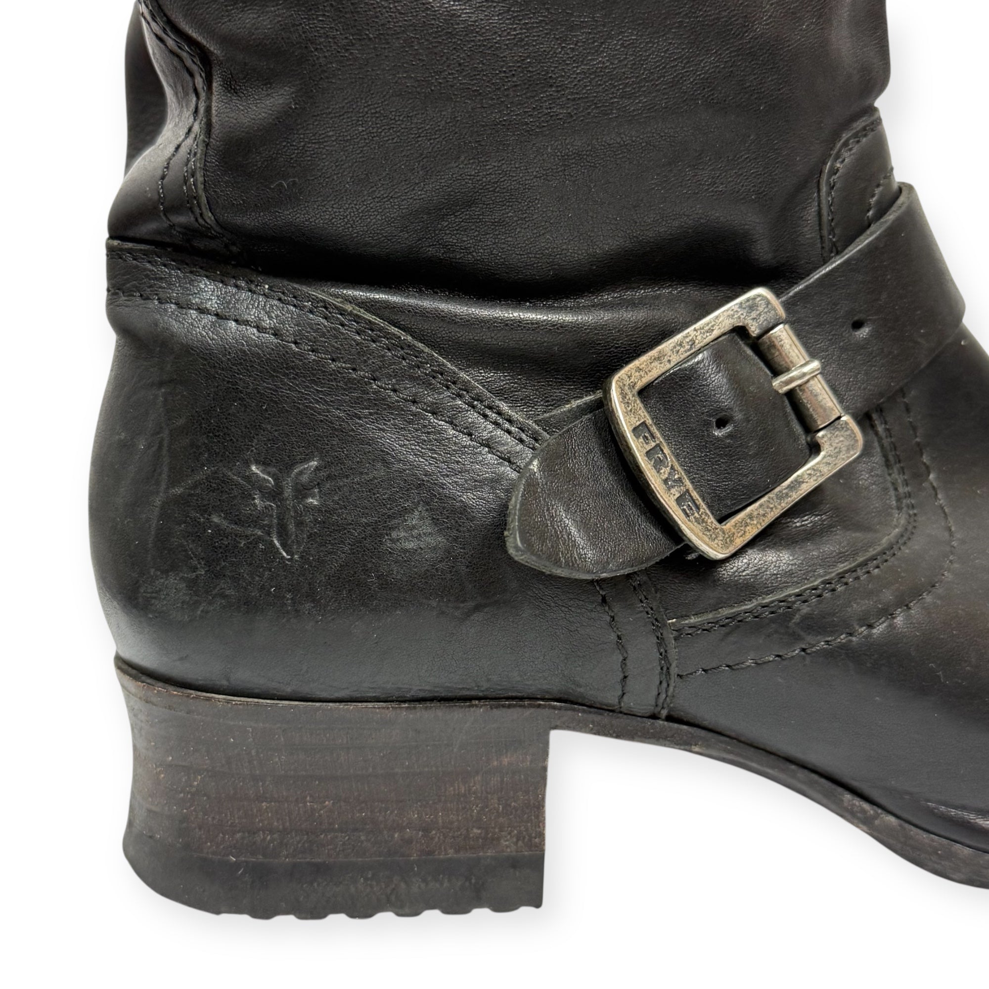 vintage frye black leather moto boots