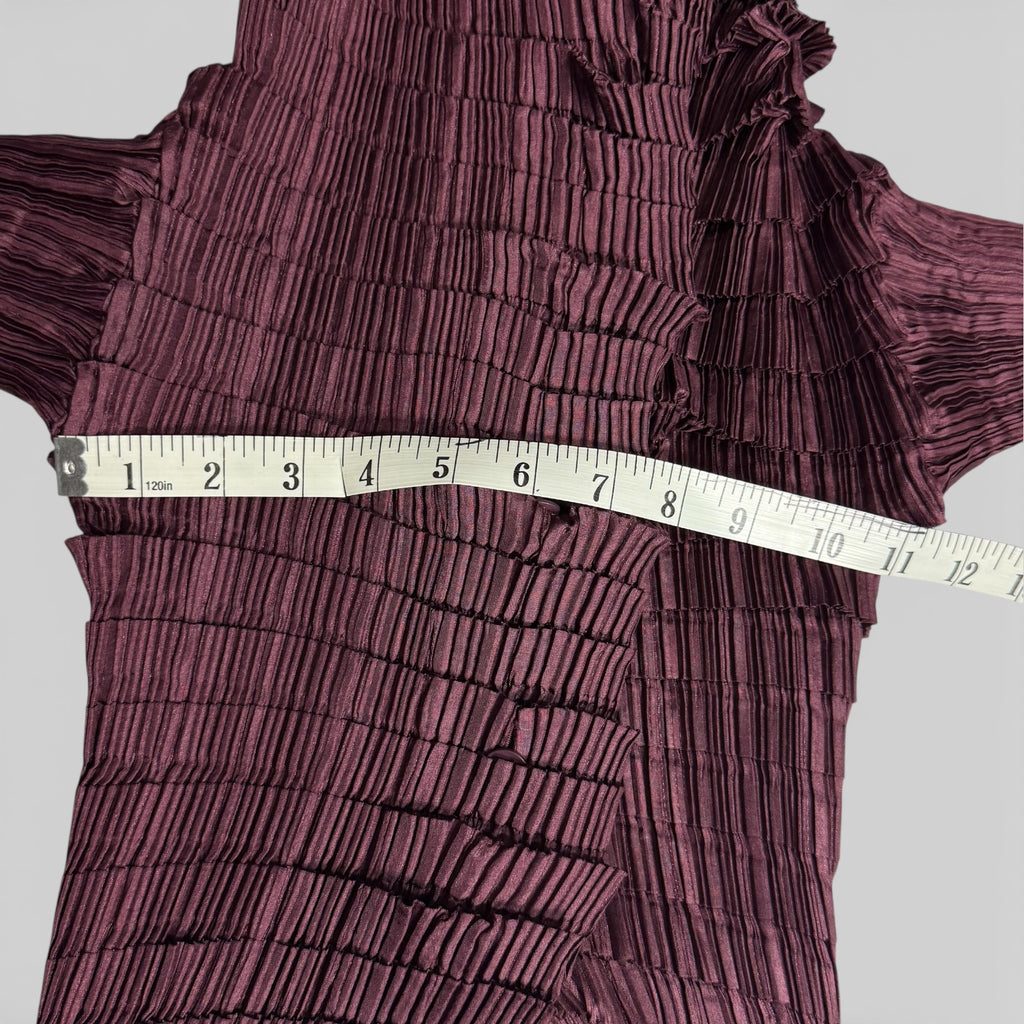 vintage issey miyake mainline sculptural accordion pleated top & skirt set in wine