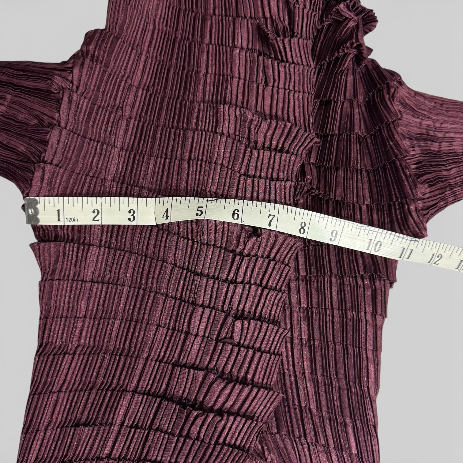 vintage issey miyake mainline sculptural accordion pleated top & skirt set in wine