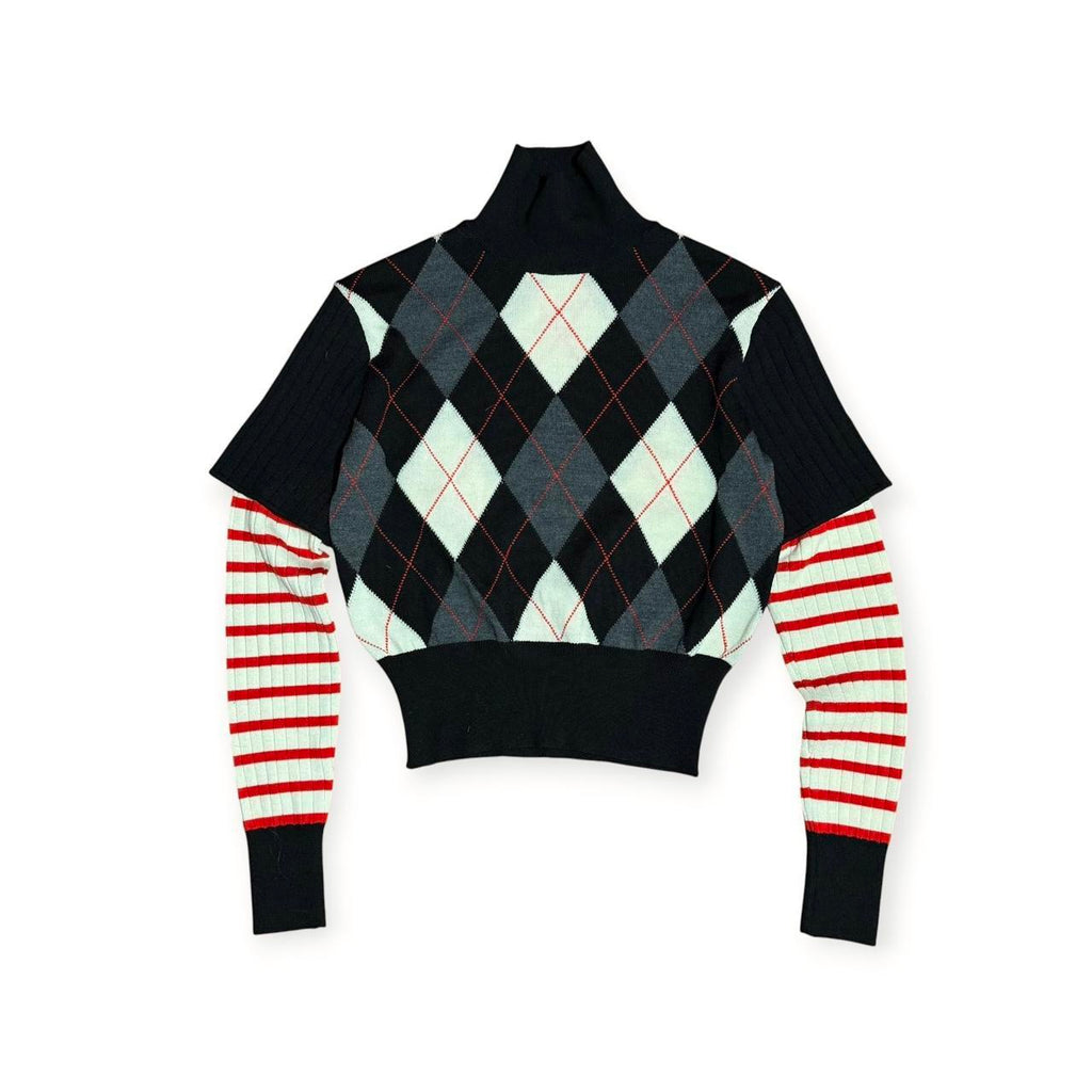 vintage jean paul gaultier maille multi pattern layered turtleneck