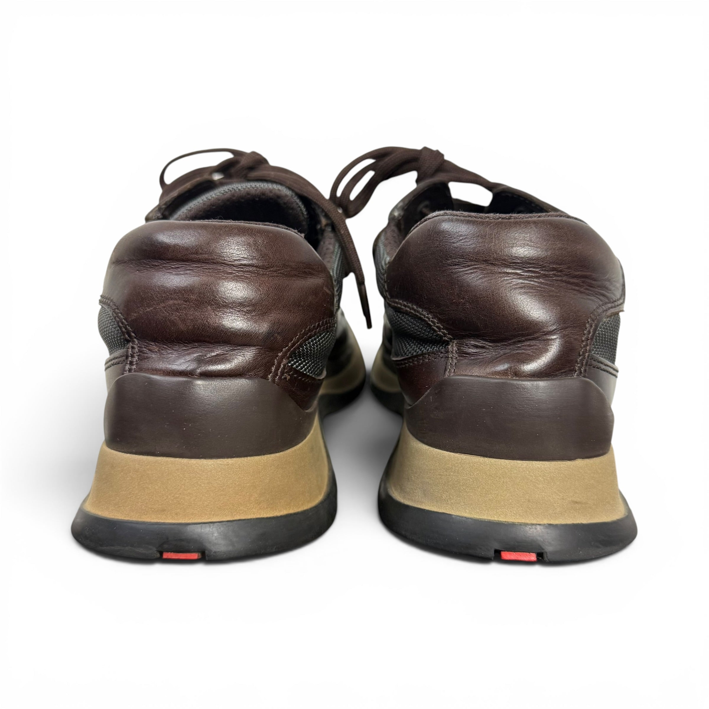 vintage prada americas cup line rosso dark brown leather low top sneakers
