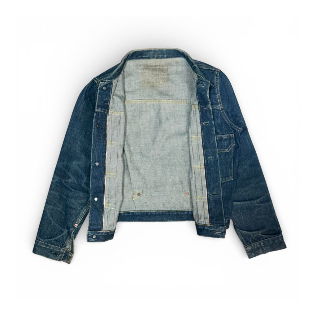 vintage tabloid type 1 style buckle back dark indigo selvedge denim jacket