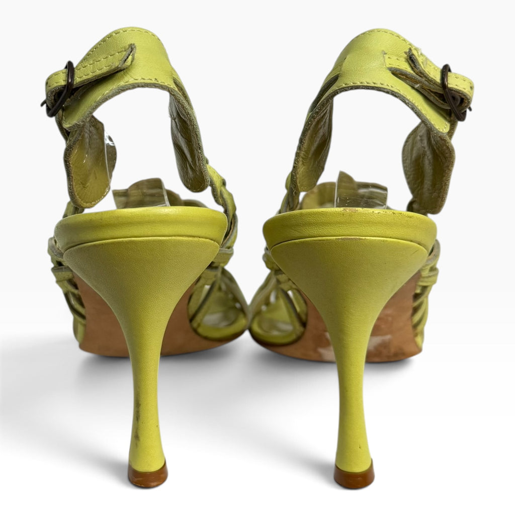 vintage manolo blahnik lime green woven leather strappy heels