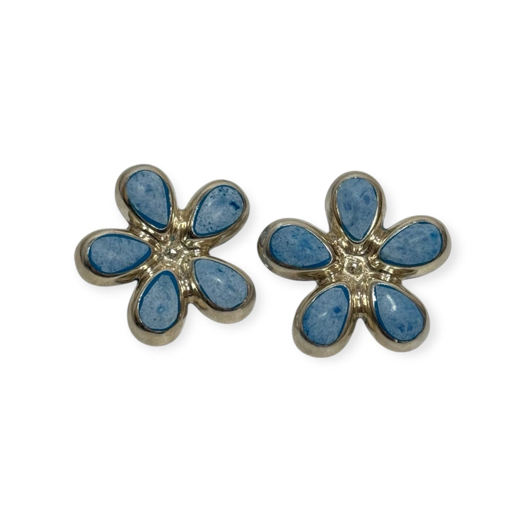 vintage sterling silver mexico plumeria larimar large stud earrings