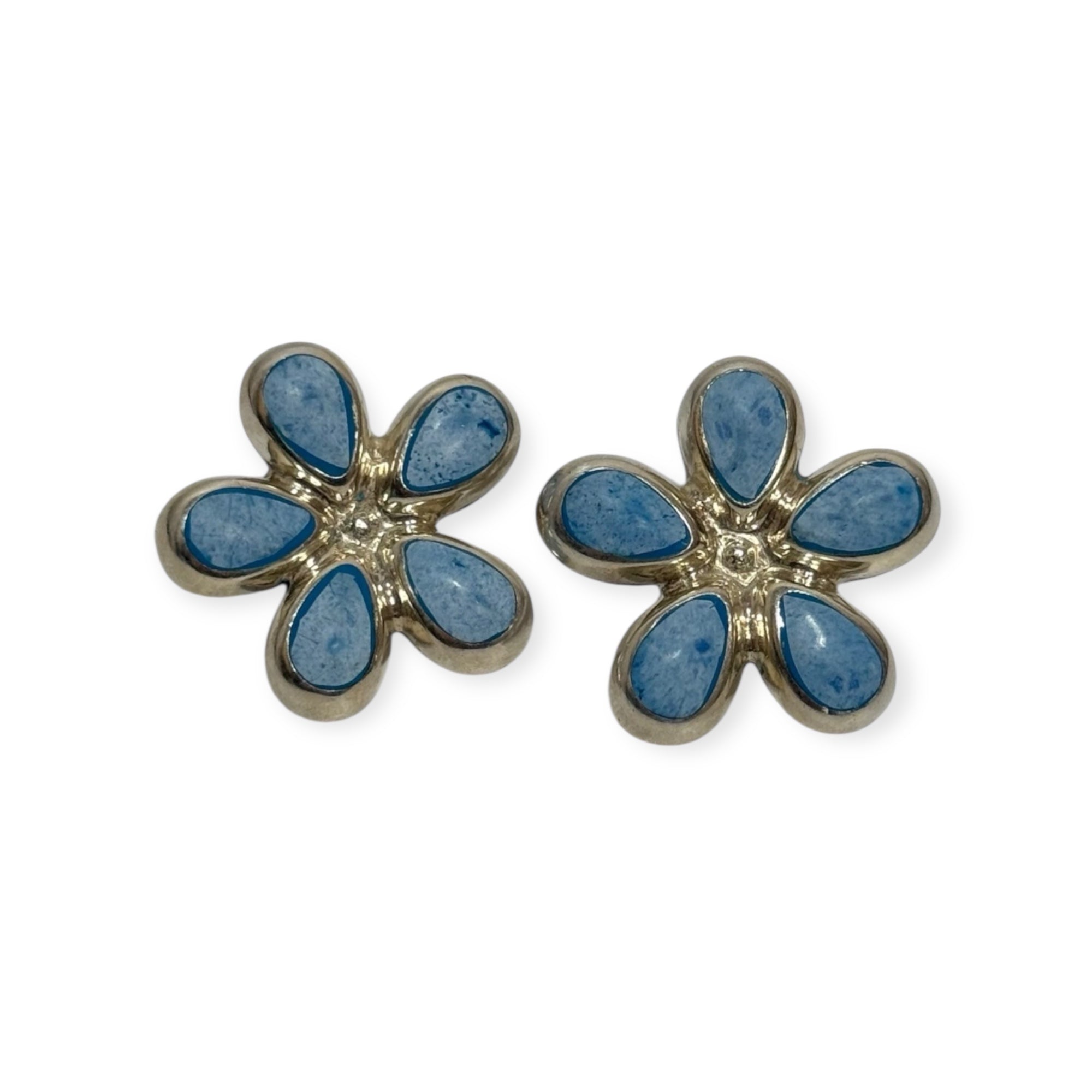 vintage sterling silver mexico plumeria larimar large stud earrings