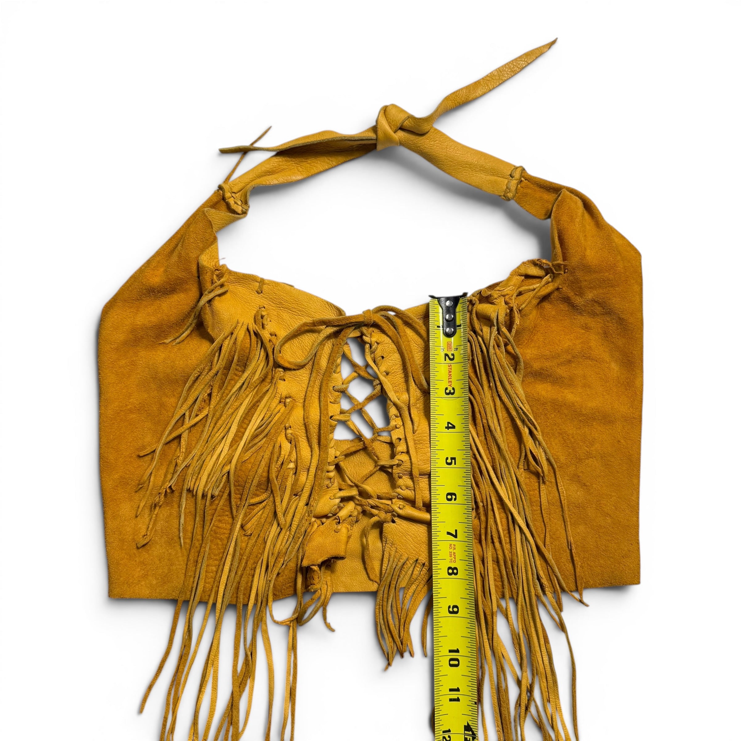 vintage 70s handmade leather fringe halter top