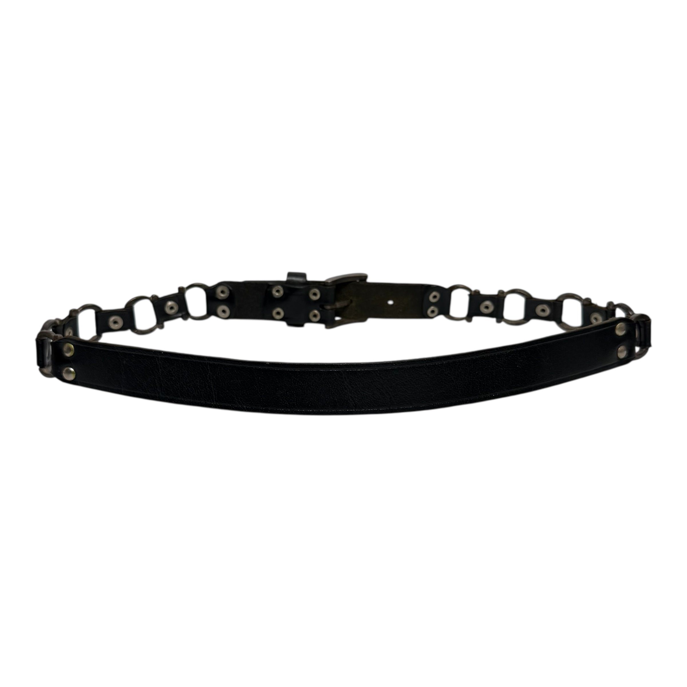 vintage d-ring linked black leather belt
