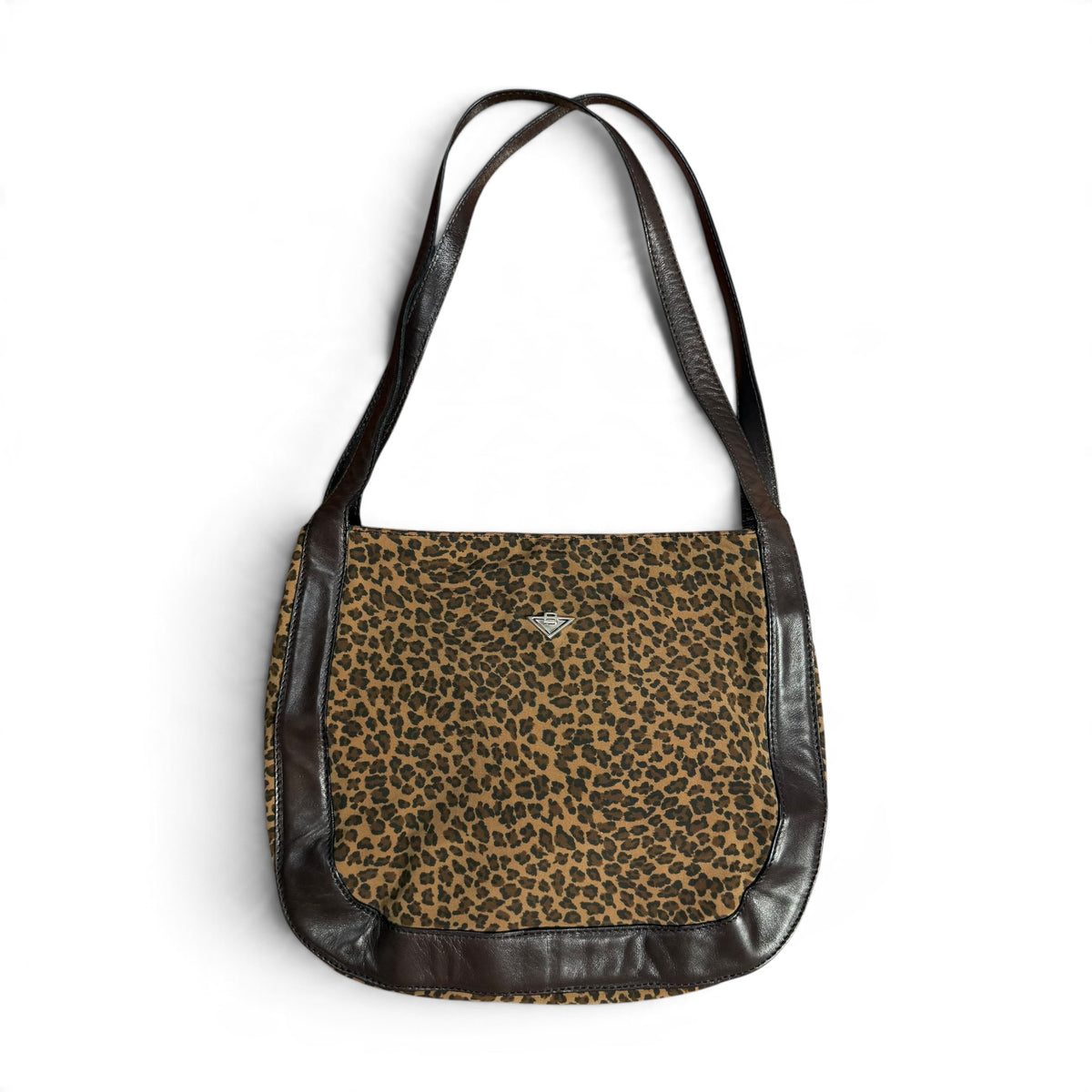 vintage bottega veneta leopard print canvas + leather shoulder bag