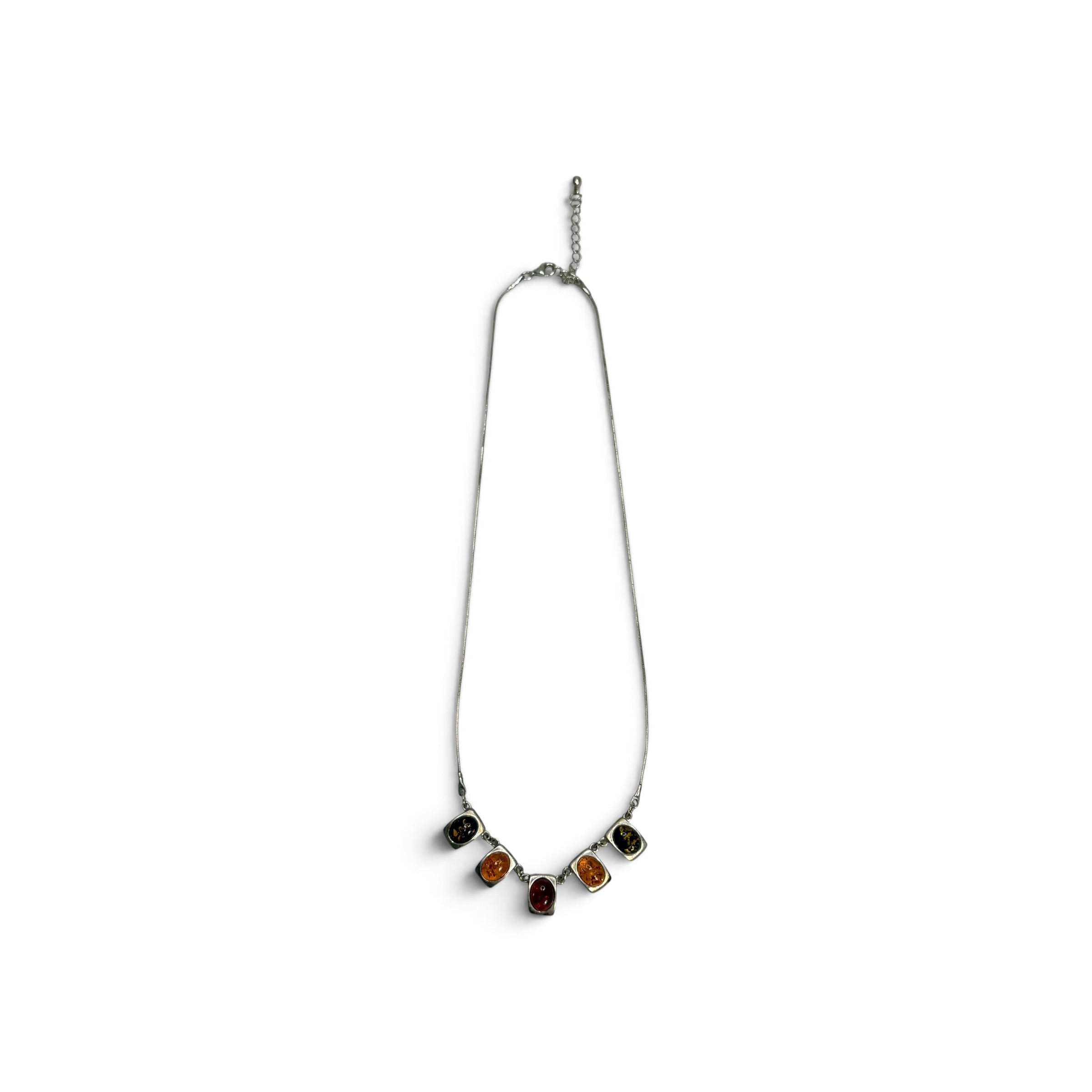 vintage 925 sterling silver multi color baltic amber jewelry set necklace + bracelet + earrings